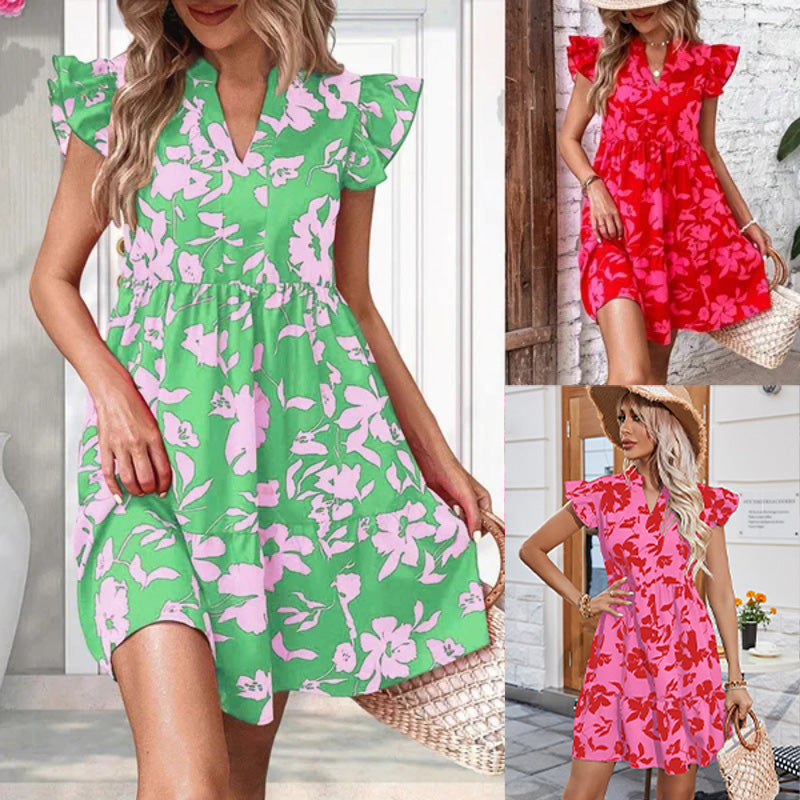 🌺Kleid mit V-Ausschnitt und Rüschenärmeln