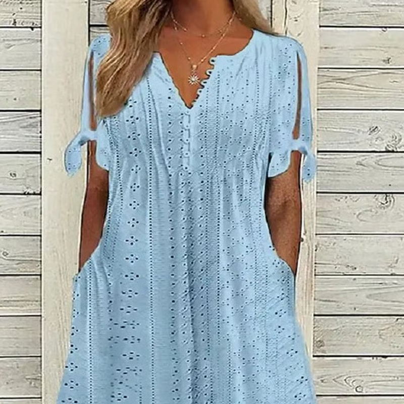 🌸💐Elegantes Kleid mit V-Ausschnitt und Hohlkehle für Frauen🚀Kaufen Sie 2 und erhalten Sie kostenlosen Versand🚀