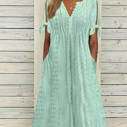 🌸💐Elegantes Kleid mit V-Ausschnitt und Hohlkehle für Frauen🚀Kaufen Sie 2 und erhalten Sie kostenlosen Versand🚀
