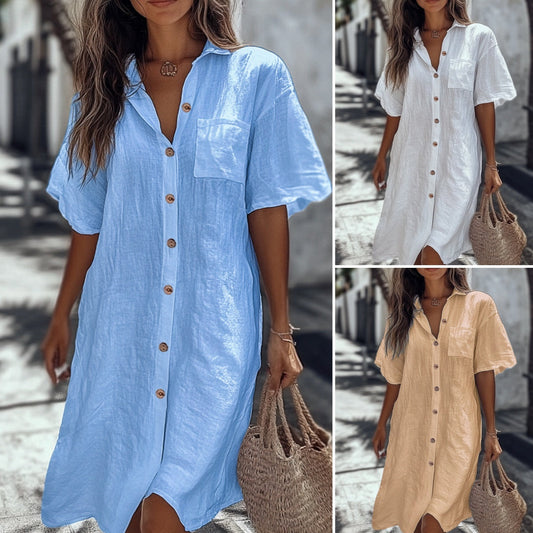 🔥Heißer Verkauf 50 % Rabatt👗Lässiges Baumwoll-Leinen-Hemdkleid