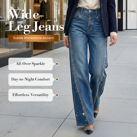 🔥Solange der Vorrat reicht 57% Rabatt!💎Damenjeans mit Strassverzierung und weitem Bein