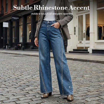 🔥Solange der Vorrat reicht 57% Rabatt!💎Damenjeans mit Strassverzierung und weitem Bein