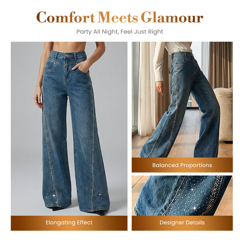 🔥Solange der Vorrat reicht 57% Rabatt!💎Damenjeans mit Strassverzierung und weitem Bein