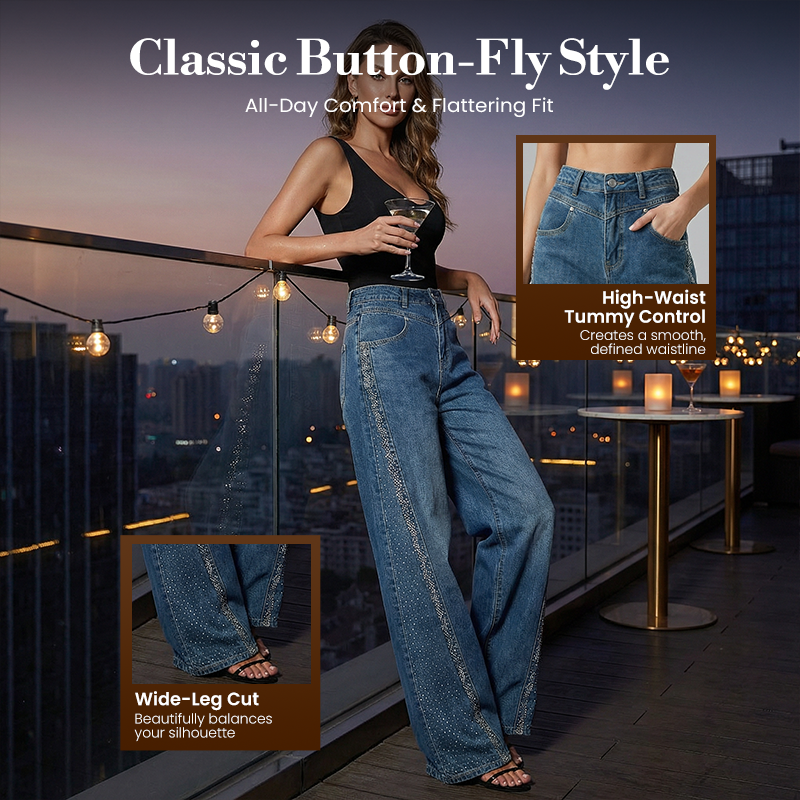 🔥Solange der Vorrat reicht 57% Rabatt!💎Damenjeans mit Strassverzierung und weitem Bein