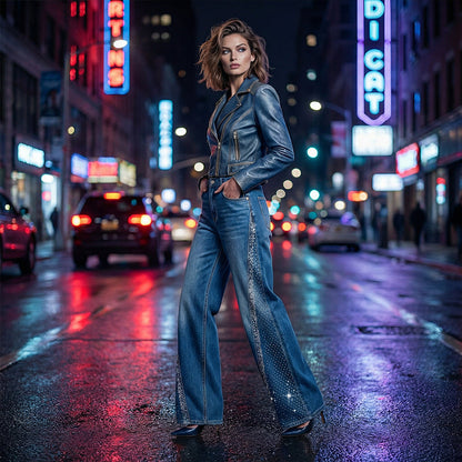 🔥Solange der Vorrat reicht 57% Rabatt!💎Damenjeans mit Strassverzierung und weitem Bein