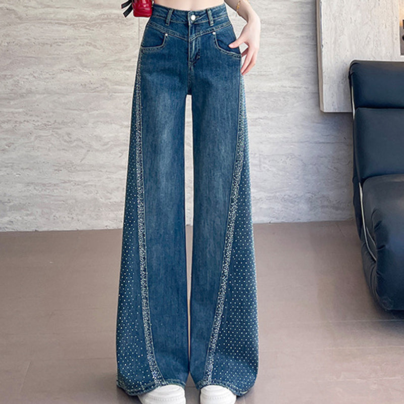 🔥Solange der Vorrat reicht 57% Rabatt!💎Damenjeans mit Strassverzierung und weitem Bein