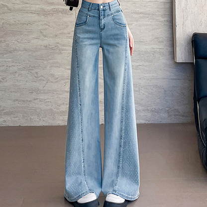 🔥Solange der Vorrat reicht 57% Rabatt!💎Damenjeans mit Strassverzierung und weitem Bein