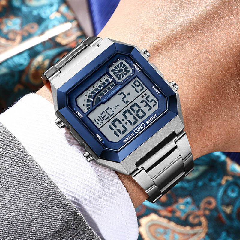 Quadratische Unisex-Digitaluhr mit leuchtendem Display