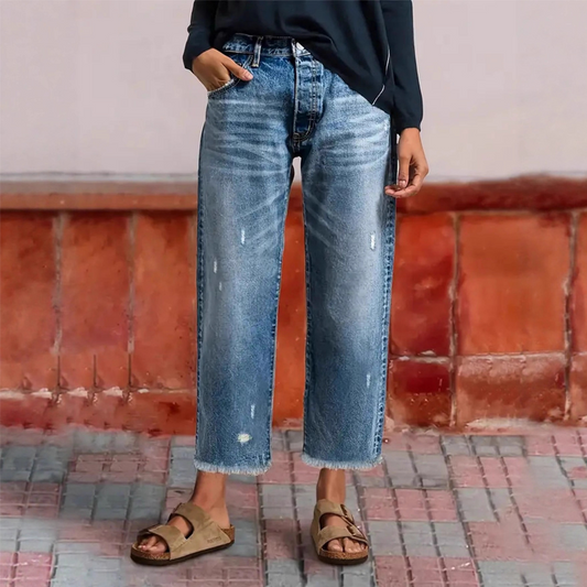 Damen-Retro-Cropped-Straight-Leg-Jeans