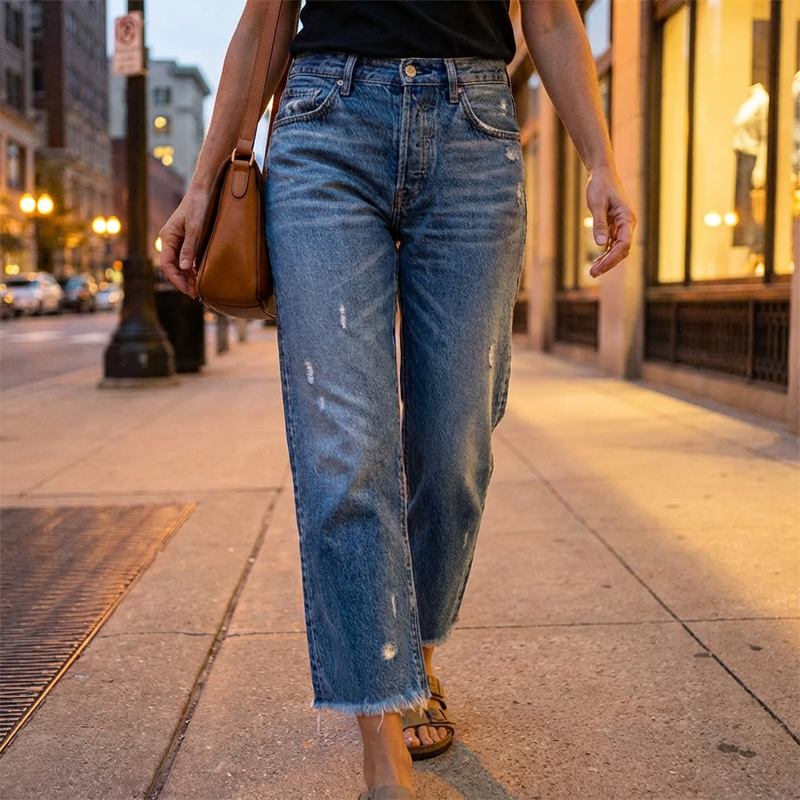 Damen-Retro-Cropped-Straight-Leg-Jeans