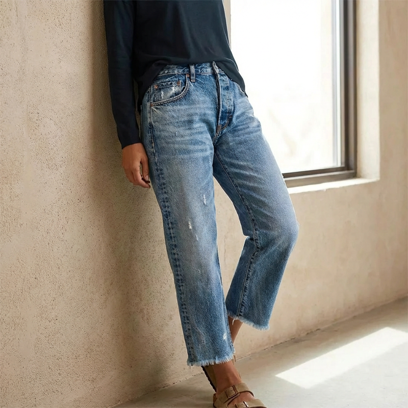 Damen-Retro-Cropped-Straight-Leg-Jeans