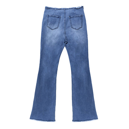 👖 Damen Ripped Flare Jeans – Schlank, Trendig, Ausgefranster Saum – Für Streetstyle & Lässig