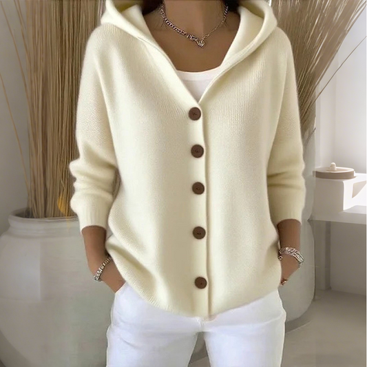 Damen Kapuzen-Strickcardigan mit Knopfleiste