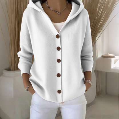 Damen Kapuzen-Strickcardigan mit Knopfleiste