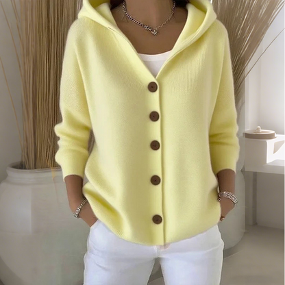 Damen Kapuzen-Strickcardigan mit Knopfleiste