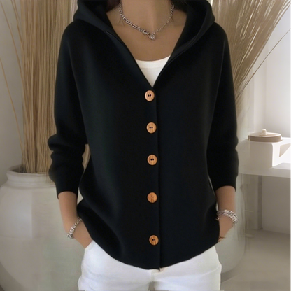Damen Kapuzen-Strickcardigan mit Knopfleiste