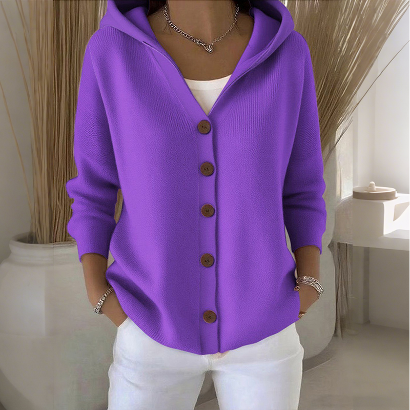 Damen Kapuzen-Strickcardigan mit Knopfleiste