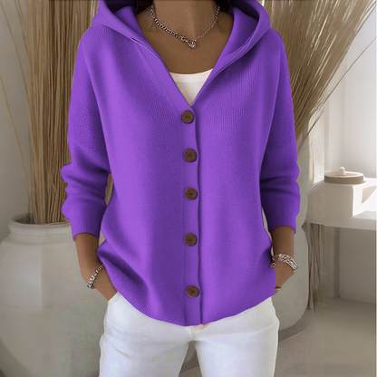 Damen Kapuzen-Strickcardigan mit Knopfleiste