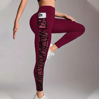 Damen-Yogahose aus Mesh mit hoher Taille und Taschen