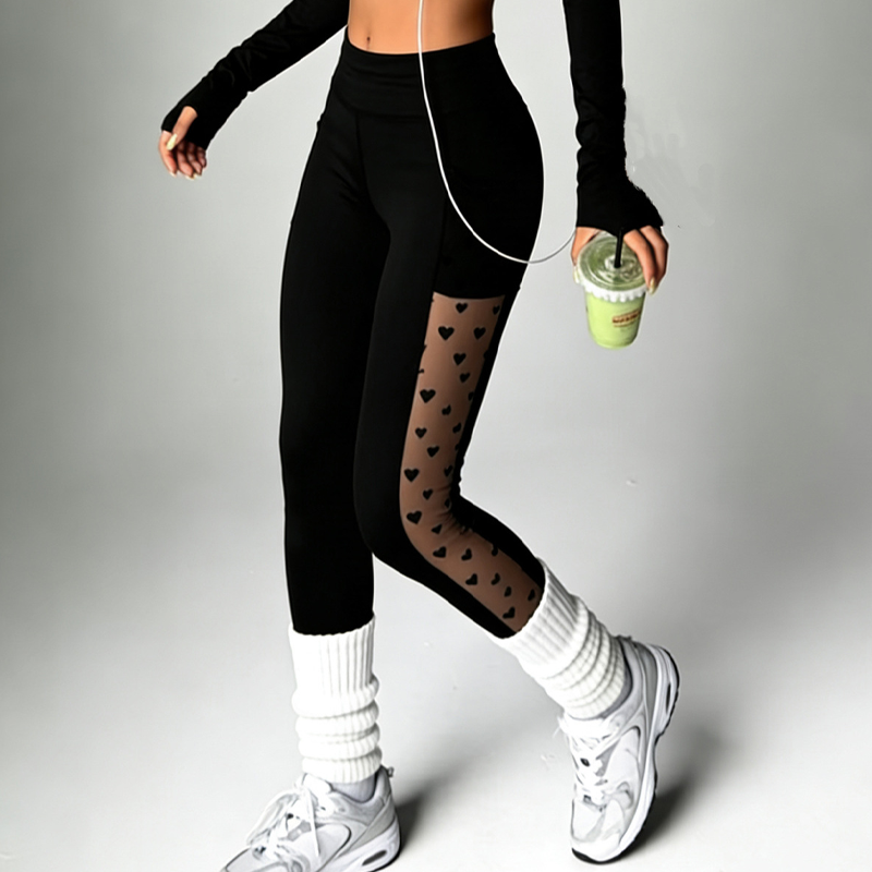 Damen-Yogahose aus Mesh mit hoher Taille und Taschen
