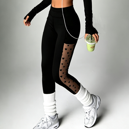 Damen-Yogahose aus Mesh mit hoher Taille und Taschen