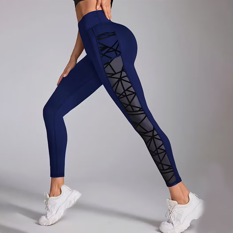 Damen-Yogahose aus Mesh mit hoher Taille und Taschen