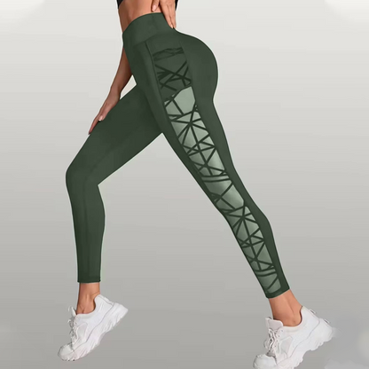Damen-Yogahose aus Mesh mit hoher Taille und Taschen