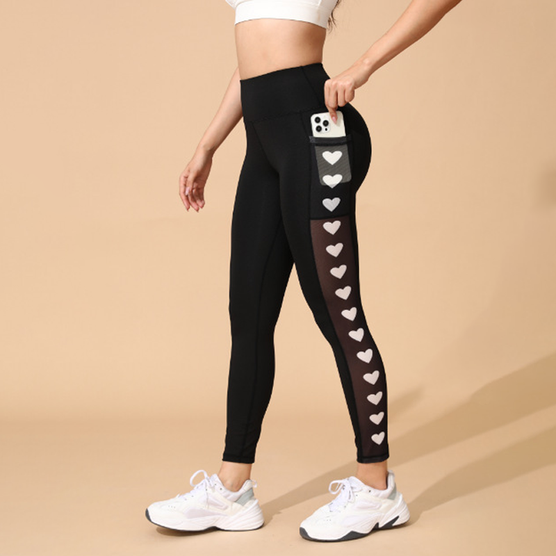 Damen-Yogahose aus Mesh mit hoher Taille und Taschen