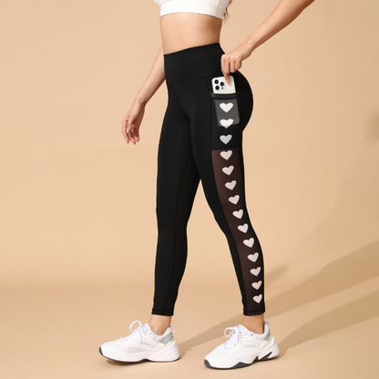 Damen-Yogahose aus Mesh mit hoher Taille und Taschen