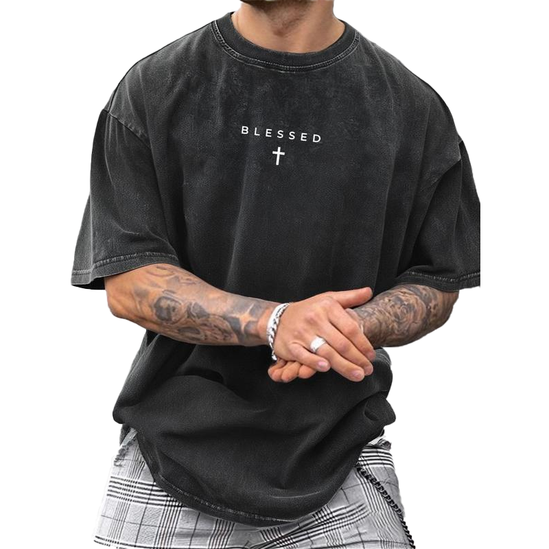 Vintage-T-Shirt für Herren mit Kreuz- und Schriftzugdruck