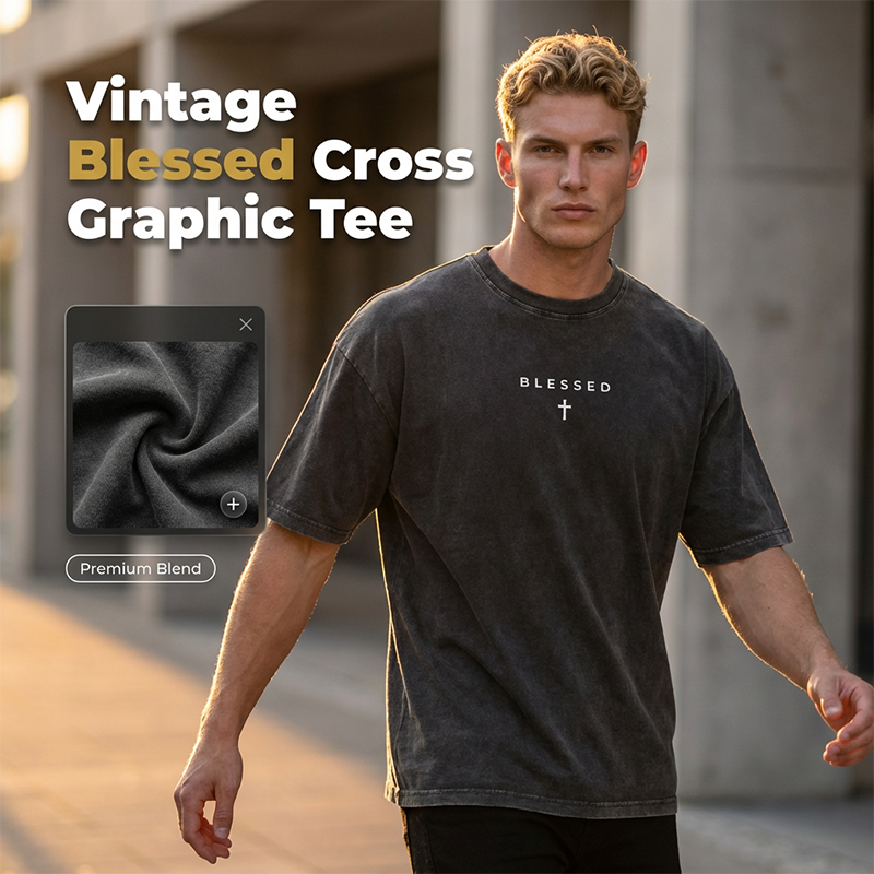Vintage-T-Shirt für Herren mit Kreuz- und Schriftzugdruck