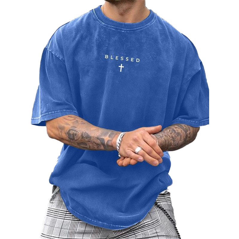 Vintage-T-Shirt für Herren mit Kreuz- und Schriftzugdruck