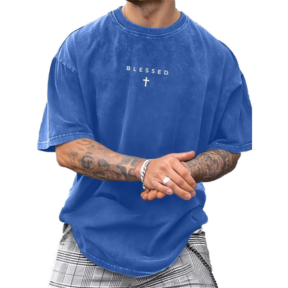 Vintage-T-Shirt für Herren mit Kreuz- und Schriftzugdruck