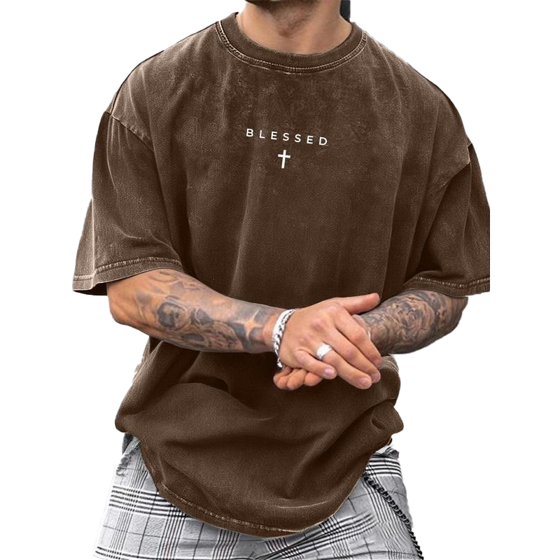 Vintage-T-Shirt für Herren mit Kreuz- und Schriftzugdruck