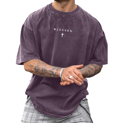 Vintage-T-Shirt für Herren mit Kreuz- und Schriftzugdruck