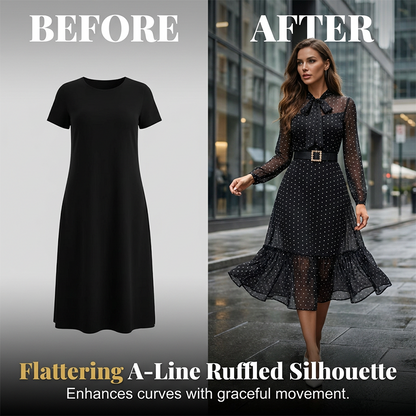 ✨💃Elegantes Midikleid mit Polka-Dots und Bindebindung am Hals