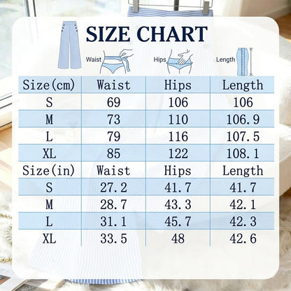 Damen Leinenhose mit Blau-Weiß-Streifen 👖 Hohe Taille & Lockerer Gerader Schnitt