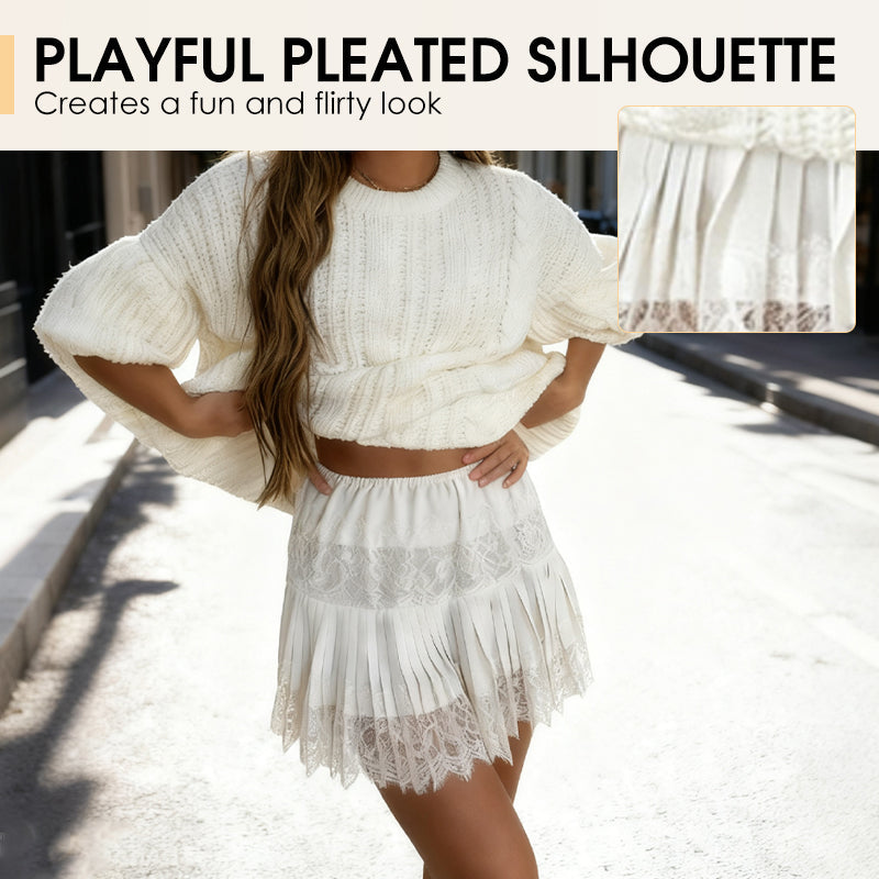 🔥👗 50% RABATT! Chic Pleated Lace Trim Mini Skirt – Plisseefalten, zarte Spitze, perfekt für den Sommer. 🌸💨
