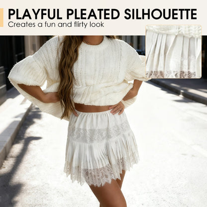 🔥👗 50% RABATT! Chic Pleated Lace Trim Mini Skirt – Plisseefalten, zarte Spitze, perfekt für den Sommer. 🌸💨