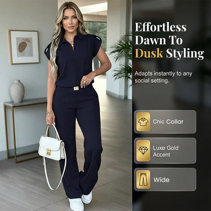 👚🔥 50% RABATT! Damen Chic Zweiteiler-Set: Bequemes Polo-Top & Wide-Leg-Hose | Elegant für jeden Tag & jede Gelegenheit 🌸