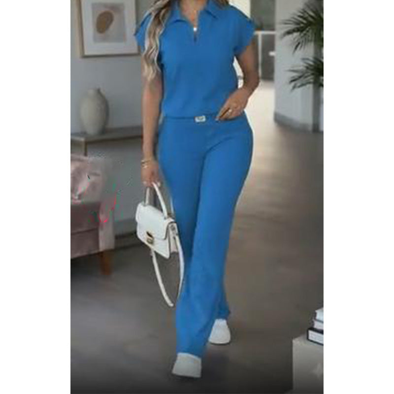 👚🔥 50% RABATT! Damen Chic Zweiteiler-Set: Bequemes Polo-Top & Wide-Leg-Hose | Elegant für jeden Tag & jede Gelegenheit 🌸