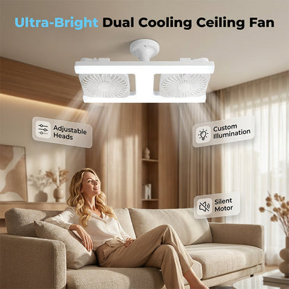 Deckenventilator mit Doppelkopf und LED-Licht – modernes Design mit Fernbedienung für Wohnzimmer & Schlafzimmer