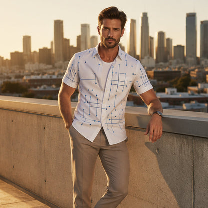 📢📢 50 % RABATT !! ⏰ Herren Hemd mit geometrischem Druck und lockerer Passform mit Knopfleiste