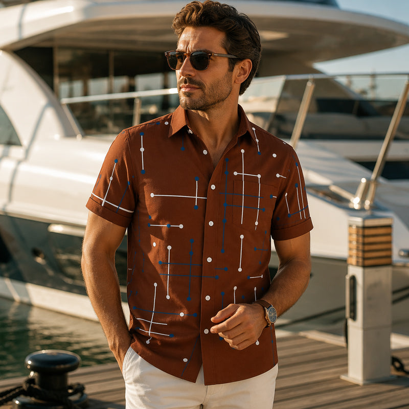 📢📢 50 % RABATT !! ⏰ Herren Hemd mit geometrischem Druck und lockerer Passform mit Knopfleiste
