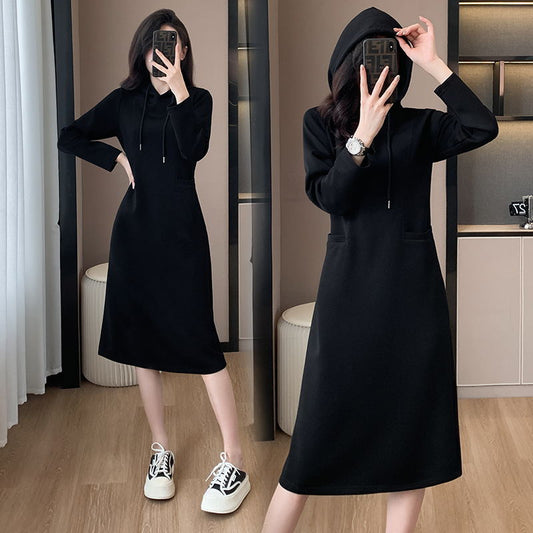 [Gift For Women] Women's Long Sleeve Hooded Pockets Sweatshirt Dress